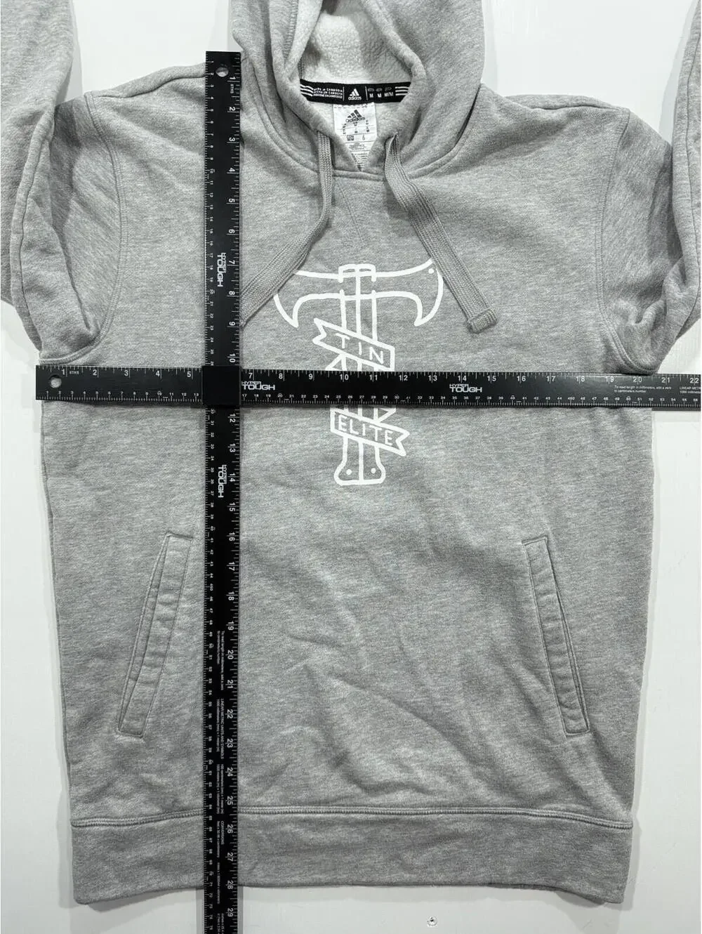 Adidas Tin Man Elite Hoodie Mens Medium Gray Pullover Fleece Sweatshirt